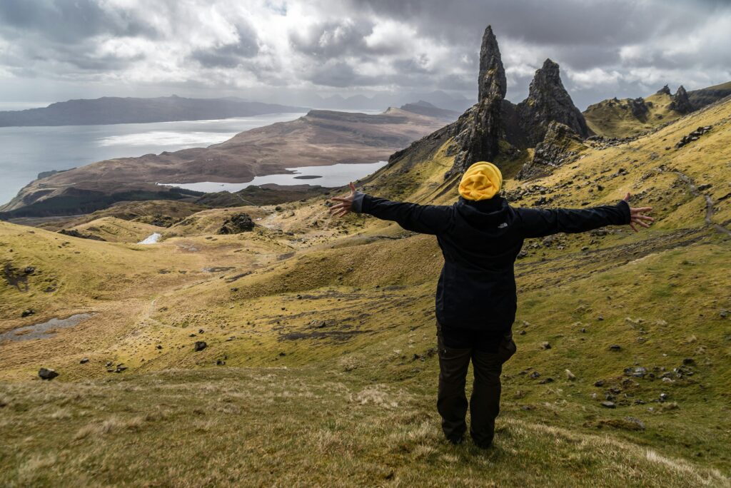 Enjoy a breathtaking view of the rugged landscape at Old Man of Storr, Isle of Skye.